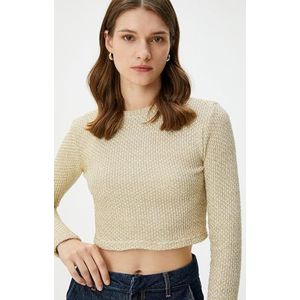 Koton Vrouwen Lange Mouwen Crew Neck Glitter Crop Sweater, (Lg2), S