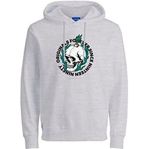 JACK & JONES Heren JORCROWN Skull Sweat Hood FST capuchontrui, lichtgrijs melange, XL, lichtgrijs gem., XL