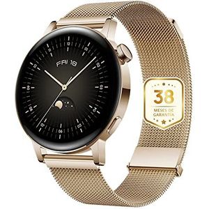HUAWEI Watch GT 3 42 mm smartwatch, sporthorloge, SpO2-bewaking, horloge met groot display, trainingshorloge, smartwatch, goudkleurig, Milanese armband + 38 maanden garantie
