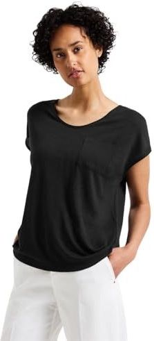 Street One Dames linnen look T-shirt, zwart, 34