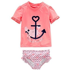 Simple Joys by Carter's Babymeisjes Rash-Guard-set, Zalmroze krab/roze ankerpatroon, 5 Jaren