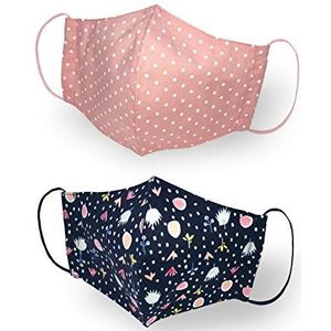 Kanguru Green Mask Kid Girl, mondmaskers 2-laags mondbescherming stof, mondkapjes 100% katoen, wasbaar, herbruikbaar, voor kinderen van 6 tot 12 jaar, 2 stuks, 20 x 12,5 cm,Veelkleurig.