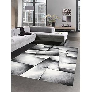 CARPETIA Hedendaags tapijt, laagpolig woonkamertapijt, contourgesneden, geruit, abstract, grijs, zwart, wit, afmeting 80 x 300 cm