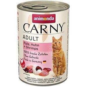 animonda Carny Volwassen kattenvoer, nat voer voor volwassen katten, kalkoen, kip + garnalen, 6 x 400 g