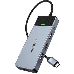 oditton 6-in-1 hub USB C, USB C-hub met 4K HDMI-uitgang, 3 x USB 3.1 met overdrachtssnelheden tot 10 Gbps, 100 W PD, adapter USB C voor Mac Pro/Air Dell en andere type C-apparaten