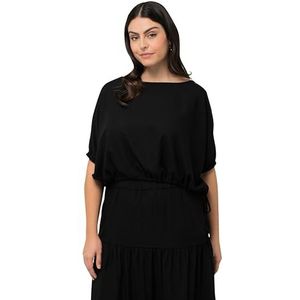 Ulla Popken - Blouseshirt - Zwart - Effen - Halve Mouw - Losse Pasvorm