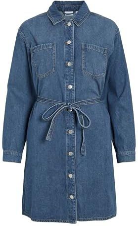 VILA - Korte Jurk - Blauw - Denim - Tencel/Lyocell Materiaal