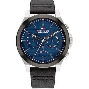 Tommy Hilfiger Analoge Quartz Horloge met Lederen Band 1710523, Blauw