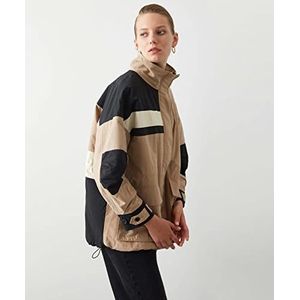 IPEKYOL Womens Verstelbare Taille Colorblock Jacket, Natural, 42