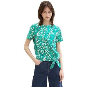 TOM TAILOR Denim Basic T-shirt voor dames met knoopdetail, 35333 - Abstract Green Dot Print, M