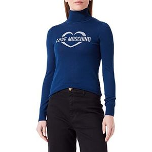 Love Moschino Dames slim fit turtleneck with Heart Jacquard Intarsia pullover sweater, blauw, 38