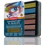 Derwent Graphite XL Blocks, Blik van 6 Waskrijtjes, 60mm, Extra Grote Krijtjes, Wateroplosbaar, Ideaal voor Schetsen, Tekenen en Expressieve Vlekken, Professionele Kwaliteit, 2306175