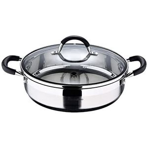 MasterPro Foodies 3.8L Low Casserole, 28 x 7 cm, Stainless Steel, Non-Stick Coating, Ergonomic Handle, Suitable for All Hob Types Included Induction, Toxic Free