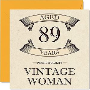 Vintage 89e verjaardagskaarten voor vrouwen - leeftijd 89 jaar - leuke verjaardagskaart voor mama zus vrouw oma oppas oma tante 145 mm x 145 mm dames wenskaarten, 89e verjaardagskaart