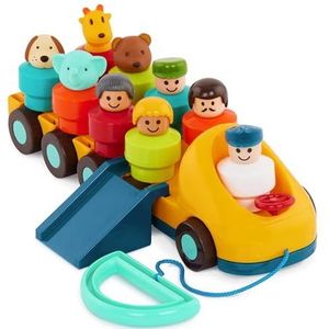 Battat Trekspeelgoed en steekspel bus met 9 kleurrijke figuren en dieren, educatief speelgoed, motoriekspeelgoed, babyspeelgoed voor kinderen vanaf 18 maanden