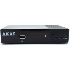 AKAI Terrestrische TDT-ontvanger, DVB-T2 en kabeldecoder, H265 HEVC, 10 bits, HDMI, USB, SCART, 1 x LAN, 1000 kanalen, tv en radio, Dolby Digital, automatisch zoeken