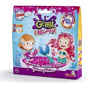Simba Glibbi Mermaid, 105953540, badspeelgoed, poeder verandert water in roze glitterslijm, 2 x 150 g, badplezier, zeemeermin, vanaf 3 jaar