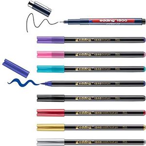 Edding Happy Lettering 9+2 set - 8 vezelpennen in heldere en metallic kleuren, 1 fineliner - perfecte startersset voor liefhebbers van schrijven - met gratis cadeaulabels en brushpen kleurenmixer