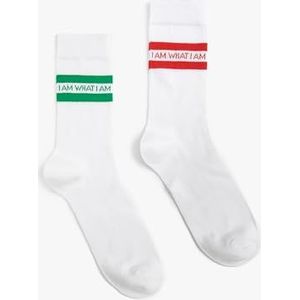 Koton Heren 2-Pack Socket Sokken Set Slogan Gedrukt Wit (000), One Size, WIT(000), One Size