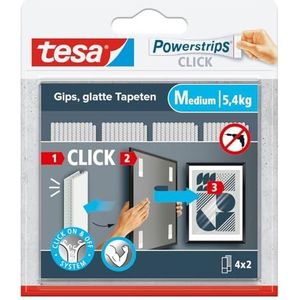 tesa Powerstrips CLICK - Zelfklevende Strips voor Vast- en Losklikken van Fotolijsten en Wanddecoratie, zonder Boren - Kleefstrips met ON en OFF Kliksysteem - Medium - 4 x 2 Stuks