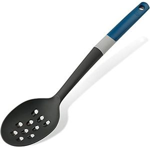 Tasty Serveerlepel met rasp, niet-Stick kooklepel, lepellepel met zachte handgreep, roerlepel, niet-kras keukengerei, afmetingen: 34 x 7 cm, kleuren: donkerblauw, grijs
