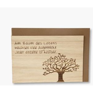 Originele houten wenskaart - boom van het leven - 100% handgemaakt in Oostenrijk, van arvenhout gemaakte cadeaukaart, wenskaart, vouwkaart, postkaart ..