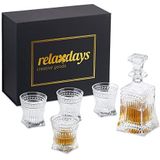 Relaxdays whiskey set 5-delig - karaf & 4 glazen - whiskeyglazen & schenkkan - met reliëf