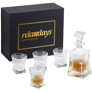Relaxdays whiskey set 5-delig - karaf & 4 glazen - whiskeyglazen & schenkkan - met reliëf
