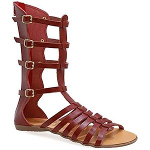 36 rood Emmanuela antieke Griekse hand handgemaakte gladiator lederen sandalen, kalf hoge sandalen met rits aan de schacht, riem platte zomer schoenen voor vrouwen