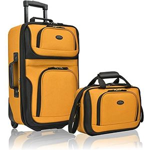 U.S. Traveler Rio Handbagageset van robuuste stof, uitbreidbaar, Mustard/Oranje, Eén maat, Rio bagageset, robuust, uitbreidbaar