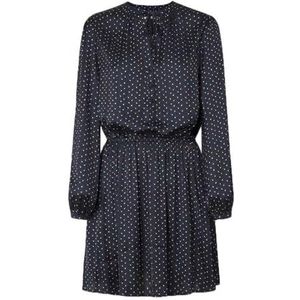 Pepe Jeans - Korte Jurk - Marineblauw - Polyester - Tweekleurig Polkadotpatroon
