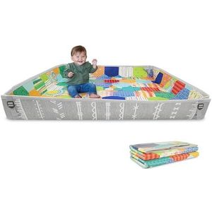 Infantino Opvouwbare zachte speelmat, zeer groot, gemakkelijk mee te nemen, babyspeelgoed, inklapbare zijkanten, antislip speeldeken voor baby's en peuters, meerkleurige patronen