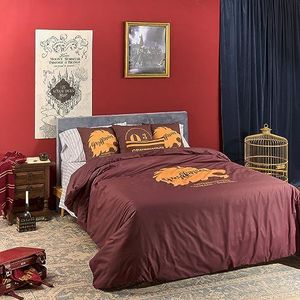 BELUM | Harry Potter dekbedovertrek, dekbedovertrek van 100% katoen met knopen, Gryffindor Values Model voor 105 bedden (180 x 220 cm)