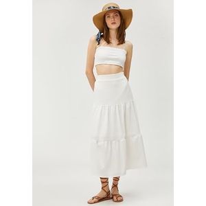Koton Dames diered midi-rok elastische taille, Off White (001), L