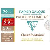Clairefontaine - Ref 97528C - Wit Vellum Graph Papier (12 Vellen) - A4 (297 x 210mm) formaat, 70gsm papier, grafiek uitingen, Sepia Front & Blue Back, glad oppervlak