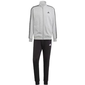 adidas Heren Basic 3-Stripes Fleece Trainingspak, XL lang, 3 inch, Medium Grijs Hei/Zwart, XL tall