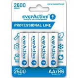 everActive Accu AA 2600 mAh 4 stuks, Ni-MH, Mignon R6, oplaadbaar, voorgeladen, hoogste prestaties, Professional Line 1.2V, 1 blisterkaart, wit