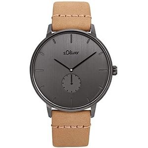 s.Oliver Armbanduhr Herren Quarzuhr Analog, mit Leder Armband, Grau, 5 bar Wasserdicht, Kommt in Uhren Geschenk Box, 2033498