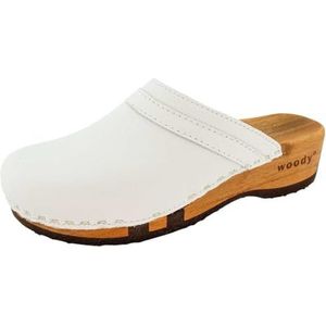 Woody Dames Hanni houten schoen, wit, 40 EU, wit, 40 EU
