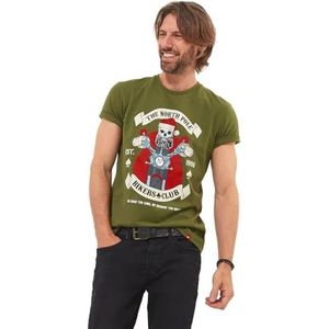 Joe Browns Heren nieuwigheid Skull Santa Biker Graphic Crew Neck korte mouw T-shirt, kaki, S, Kaki, S