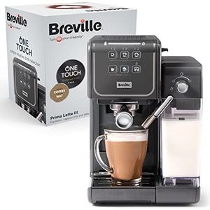 Breville Prima Latte III VCF146X Espressomachine, cappuccino- en koffiemachine, Italiaanse pomp met 19 bar, automatische melkopschuimer, compatibel met capsules, grijs
