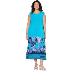 Ulla Popken Jerseyjurk voor dames, grote maten, plus size, met palmrand, Diep aqua, 42-44