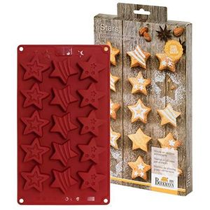 Birkmann 252608 Mini-Cakes Stars, klein 15-vaks, siliconen, diameter 4 cm, met recepten siliconen bakvorm, 1500 Cubic_Centimeter, rood