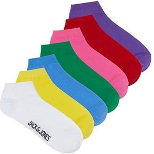 JACCOLORFUL SOLID SHORT SOCKS 7 PACK, True Red/Pack: Blazing Geel - Wit - Green Bee - Strawberry Moon - Deep Lavender - Pacific Coast, One Size