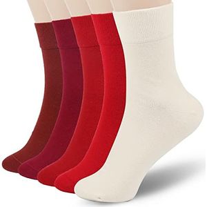 Dames dunne katoenen sokken, zachte katoenen sokken vrouwen boven de enkel crew sokken 5 paar, 13-rood (5 paar), 9-11