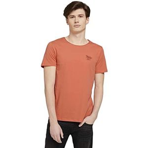TOM TAILOR Denim Uomini T-shirt met kleine print 1025897, 26184 - Orange Lobster, L