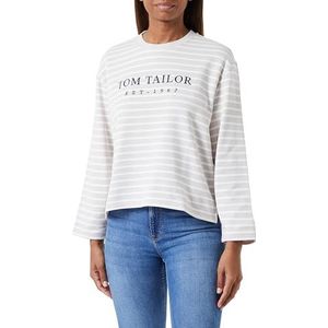 TOM TAILOR Sweatshirt voor dames met strepen en print, 32396-grijs offwhite streep, XL
