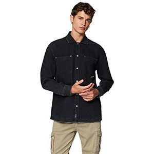 Mavi Heren shirt met lange mouwen, Black Denim, XL