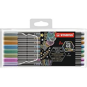Premium Metallic Viltstift - STABILO Pen 68 metallic - 8 stuks - met 8 verschillende metallic kleuren