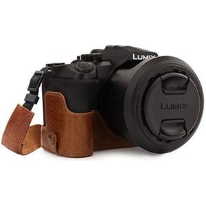 MegaGear MG1682 Ever Ready cameratas van echt leer met draagriem, compatibel met Leica V-Lux 5, Panasonic Lumix DC-FZ1000 II, bruin